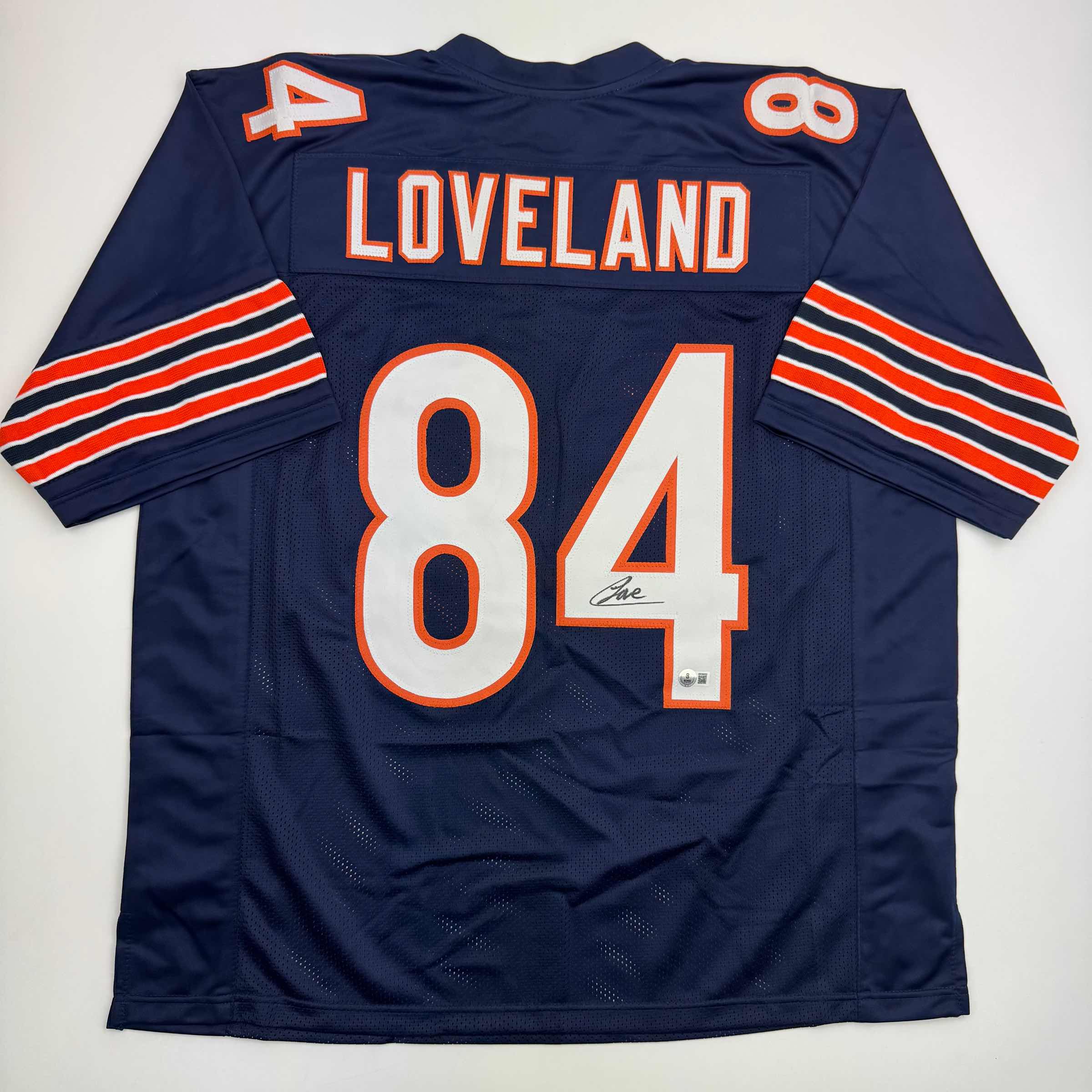 Autographed/Signed Colston Loveland Chicago Blue Football Jersey Beckett BAS COA