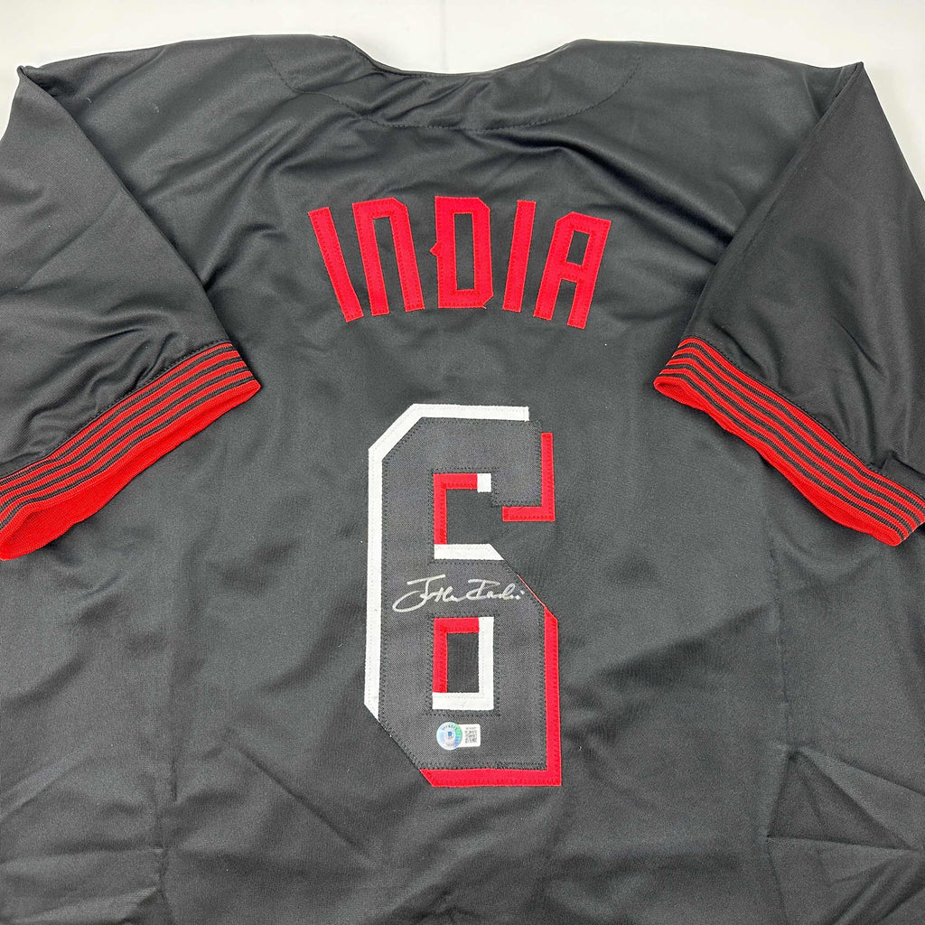 Autographed/Signed Jonathan India Cincinnati Black City Connect Baseball Jersey Beckett BAS COA