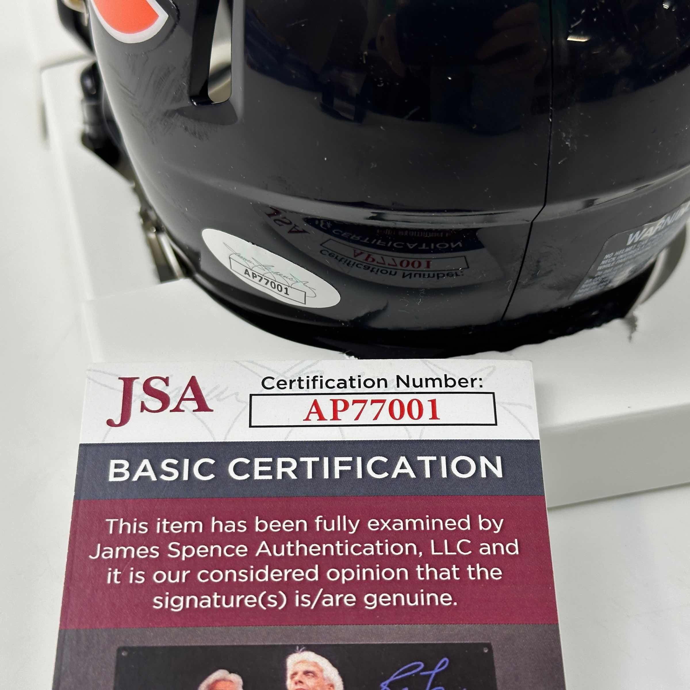 Autographed/Signed Brian Urlacher HOF 18 Chicago Bears Mini Football Helmet JSA COA