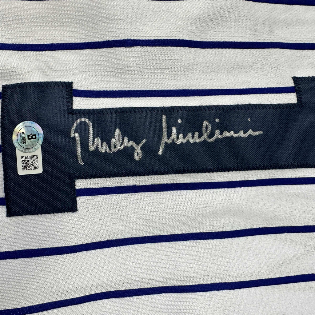 Autographed/Signed Rudy Giuliani New York Pinstripe Baseball Jersey Beckett BAS COA