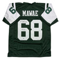 Autographed/Signed Kevin Mawae HOF 2019 New York Green Football Jersey Beckett BAS COA