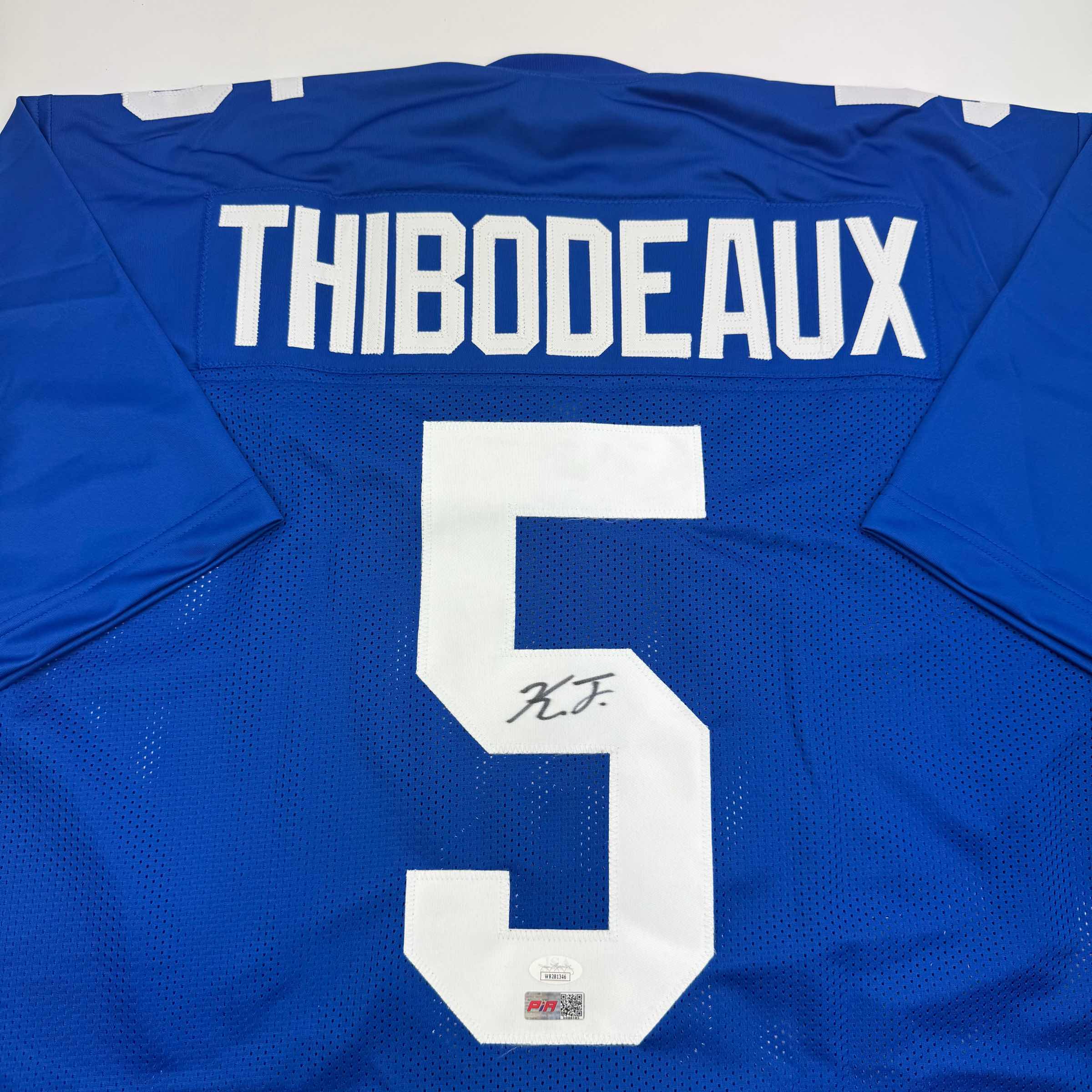 Autographed/Signed Kayvon Thibodeaux New York Blue Football Jersey JSA COA