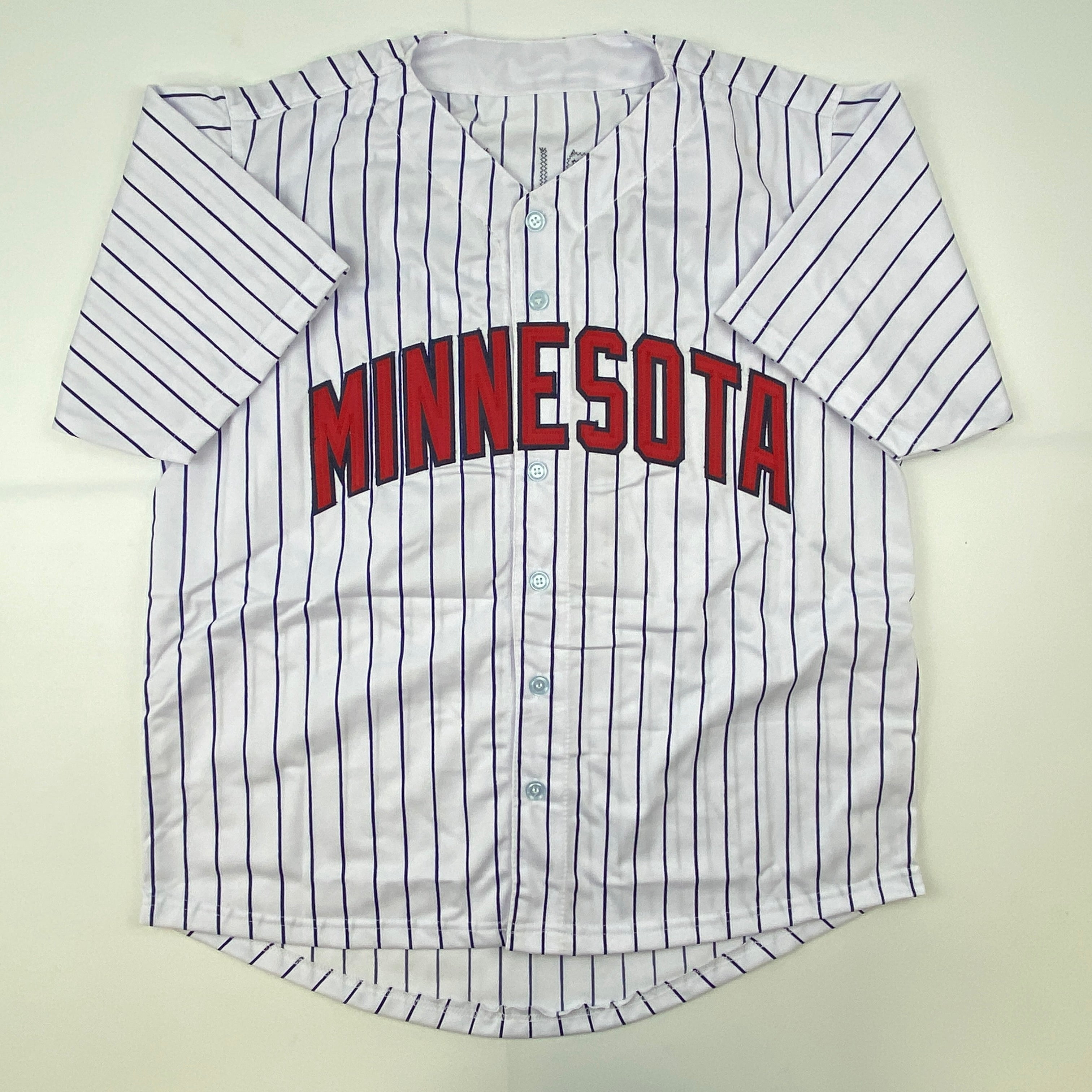 Autographed/Signed Chuck Knoblauch Minnesota Pinstripe Baseball Jersey Leaf Authentic COA