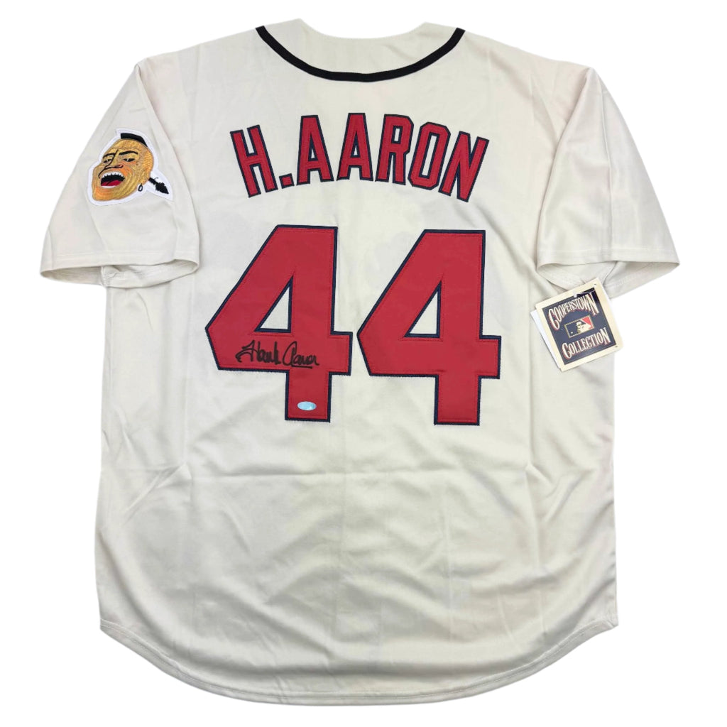 Autographed/Signed Hank Henry Aaron Atlanta Baseball Jersey Steiner COA