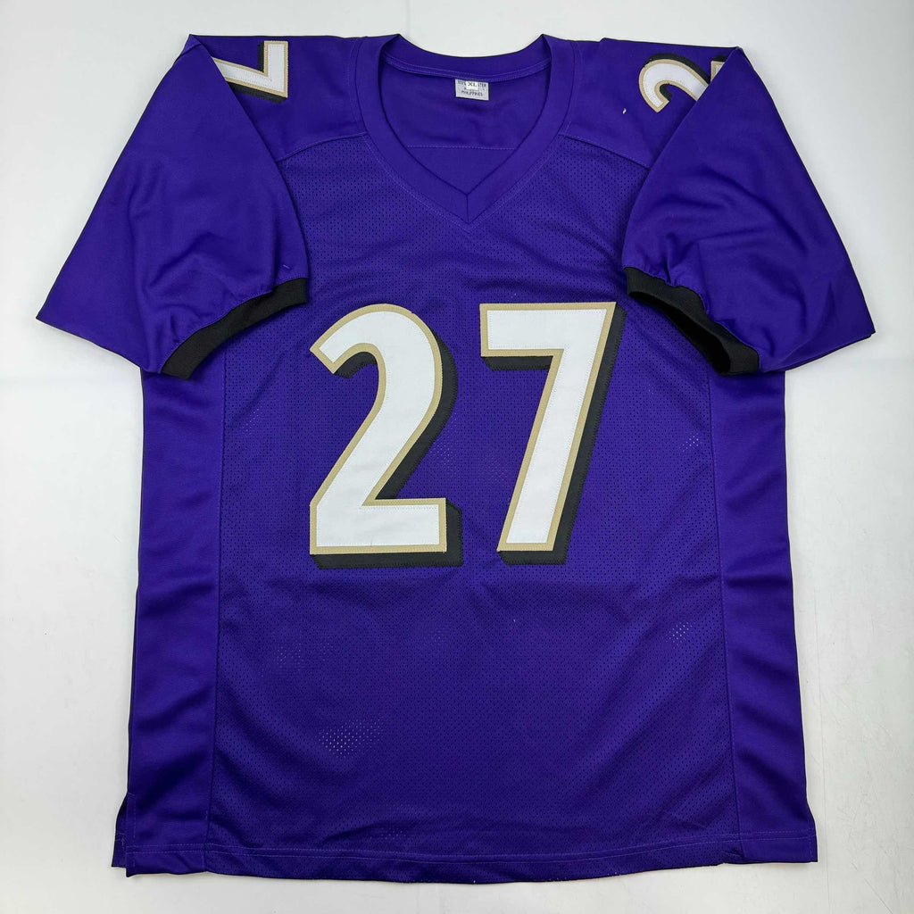 Autographed/Signed J.K. Dobbins Baltimore Purple Football Jersey JSA COA