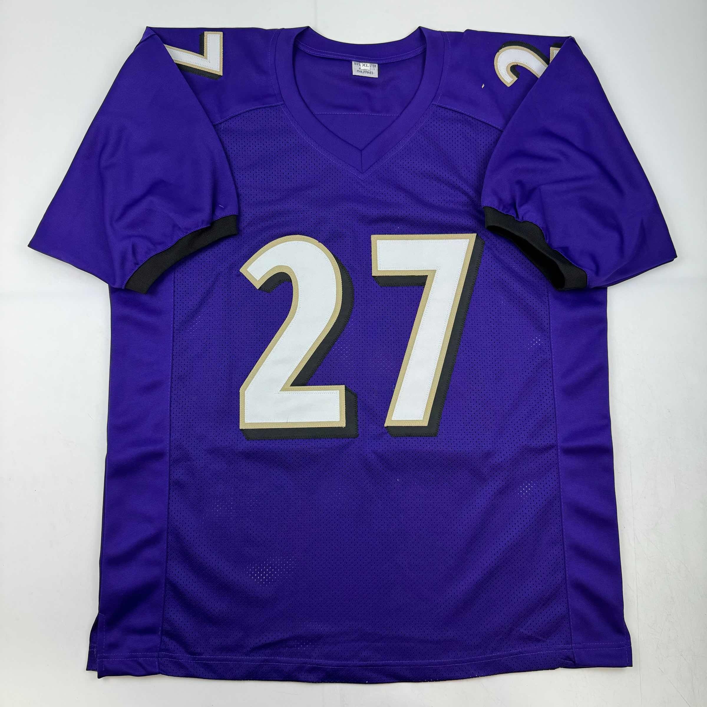 Autographed/Signed J.K. Dobbins Baltimore Purple Football Jersey JSA COA