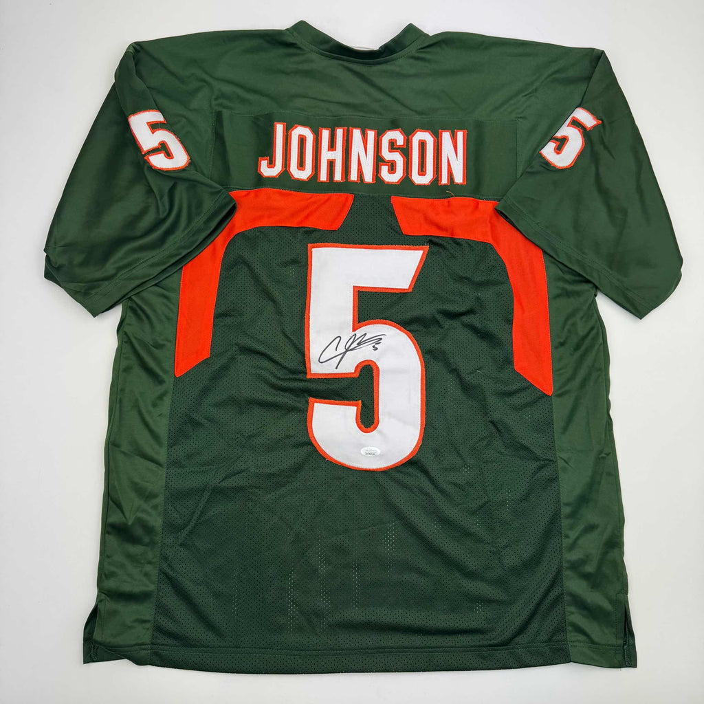 Autographed/Signed Andre Johnson Miami Green College Football Jersey Beckett BAS COA
