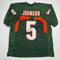 Autographed/Signed Andre Johnson Miami Green College Football Jersey Beckett BAS COA
