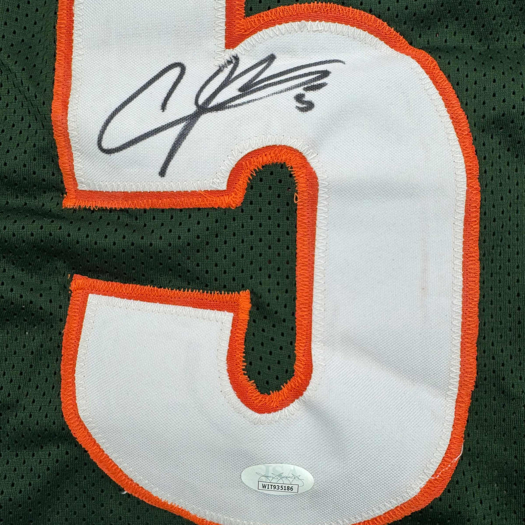 Autographed/Signed Andre Johnson Miami Green College Football Jersey Beckett BAS COA
