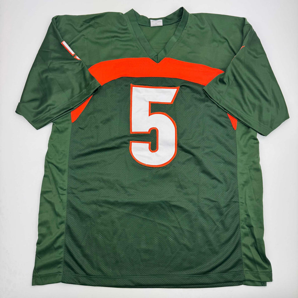 Autographed/Signed Andre Johnson Miami Green College Football Jersey Beckett BAS COA