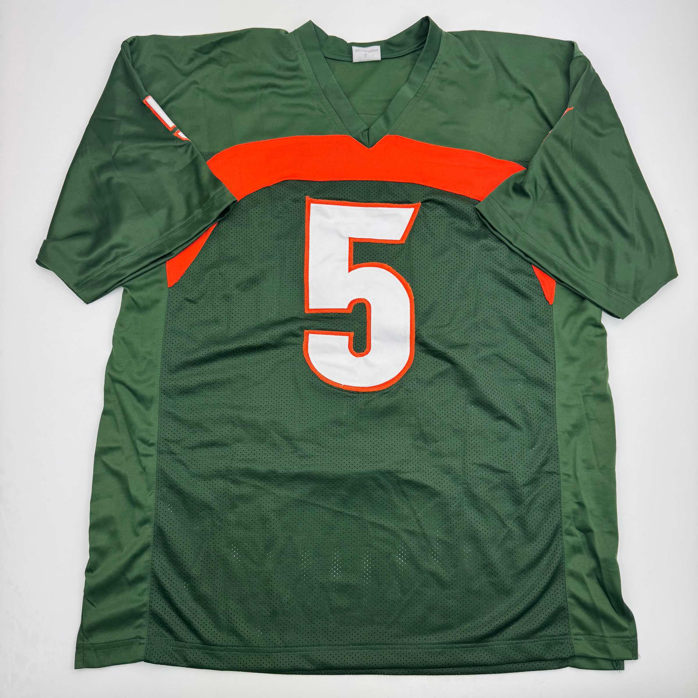 Autographed/Signed Andre Johnson Miami Green College Football Jersey Beckett BAS COA