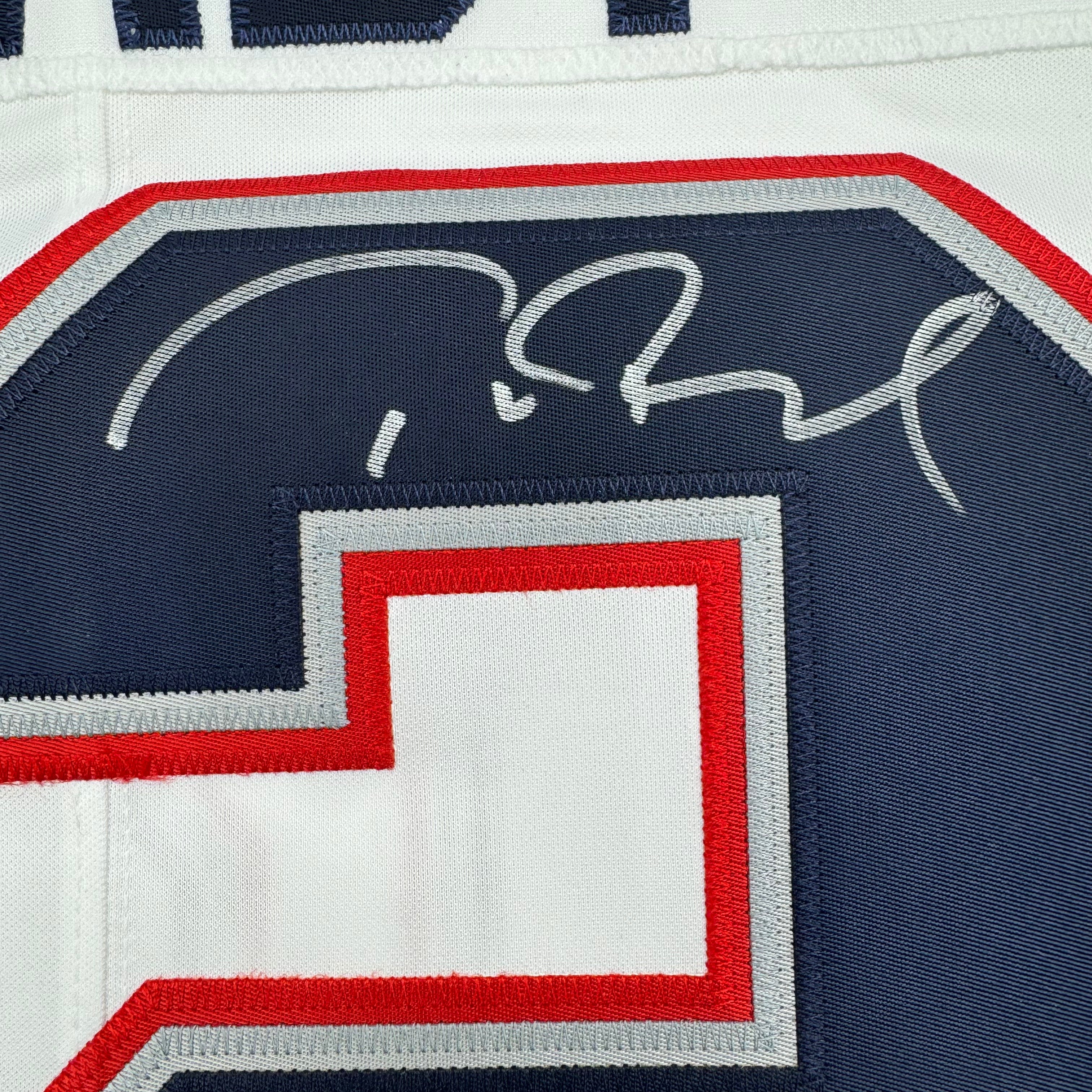 Framed Autographed/Signed Tom Brady 35x39 New England Patriots White Authentic Nike Limited Football Jersey Fanatics COA