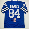 Autographed/Signed Jay Novacek Dallas Blue Football Jersey Beckett BAS COA