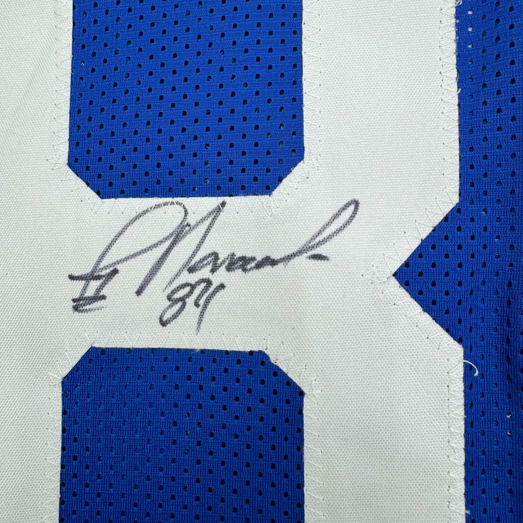 Autographed/Signed Jay Novacek Dallas Blue Football Jersey Beckett BAS COA