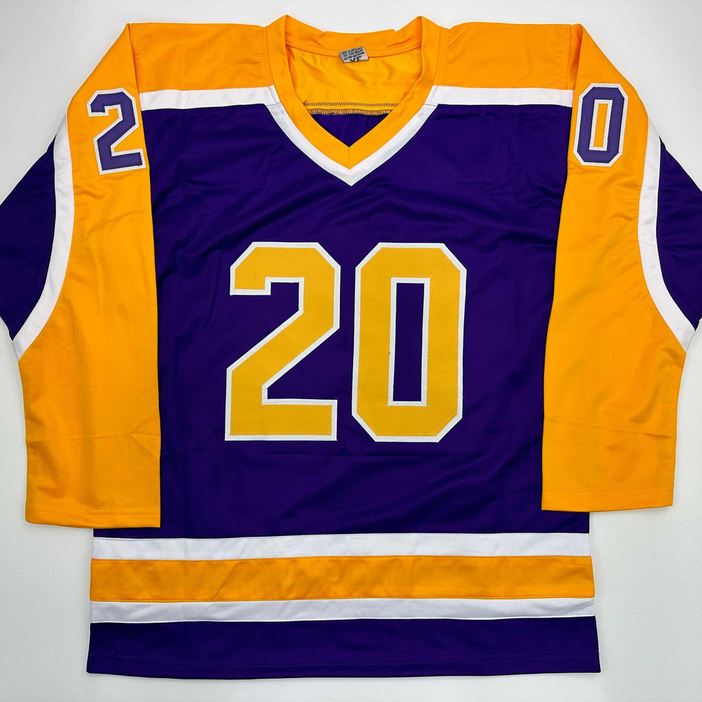 Autographed/Signed Luc Robitaille HOF 09 Los Angeles LA Purple Hockey Jersey JSA COA