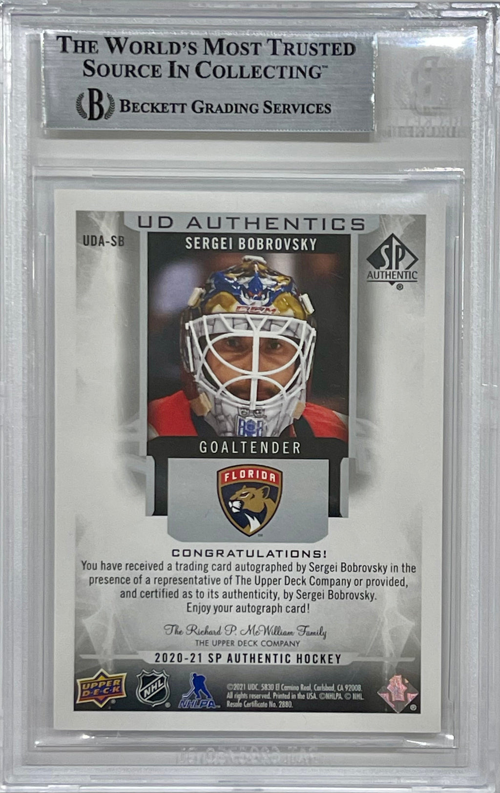 Sergei Bobrovsky Autographed 2020-21 Upper Deck SP Authentic UD Card - Beckett