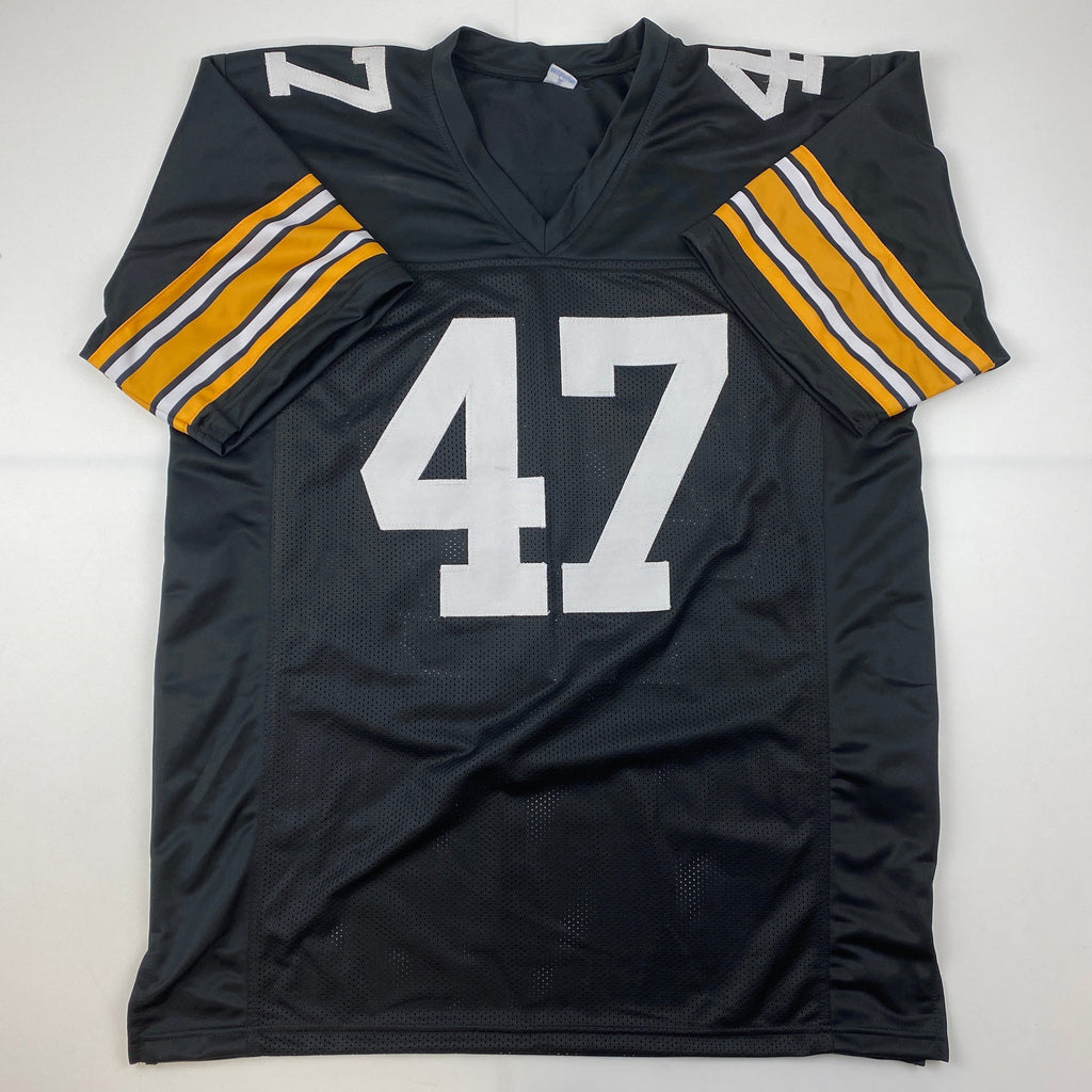 Autographed/Signed Mel Blount Pittsburgh Black Football Jersey Beckett BAS COA