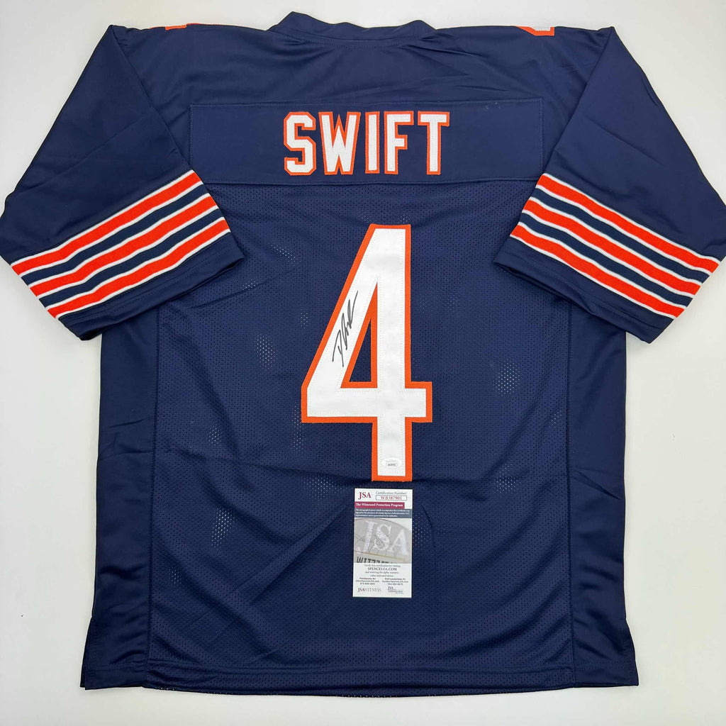 Autographed/Signed D'Andre Swift Chicago Blue Football Jersey Beckett BAS COA