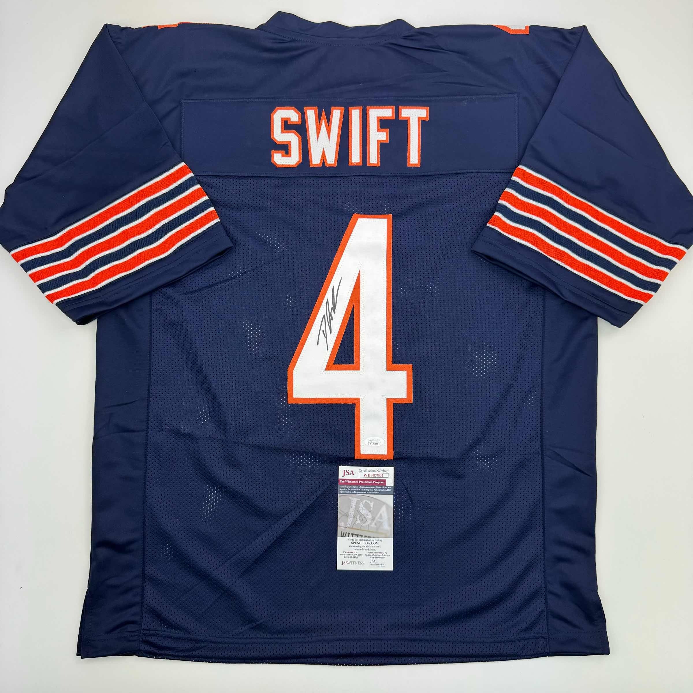 Autographed/Signed D'Andre Swift Chicago Blue Football Jersey Beckett BAS COA