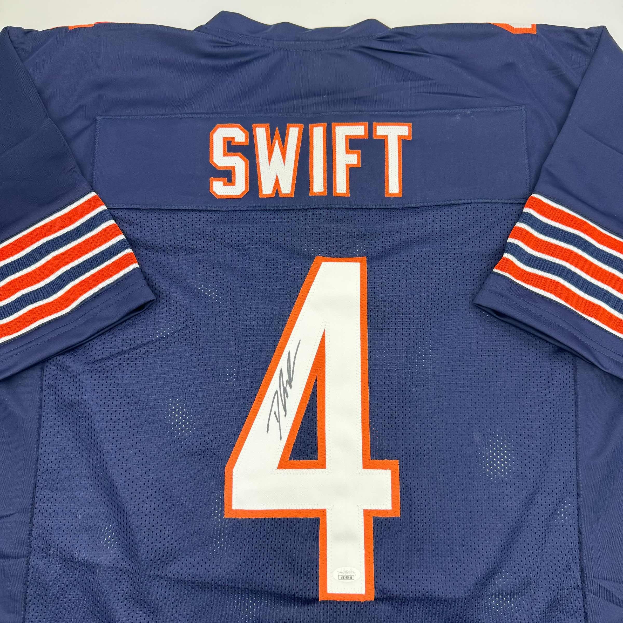 Autographed/Signed D'Andre Swift Chicago Blue Football Jersey Beckett BAS COA
