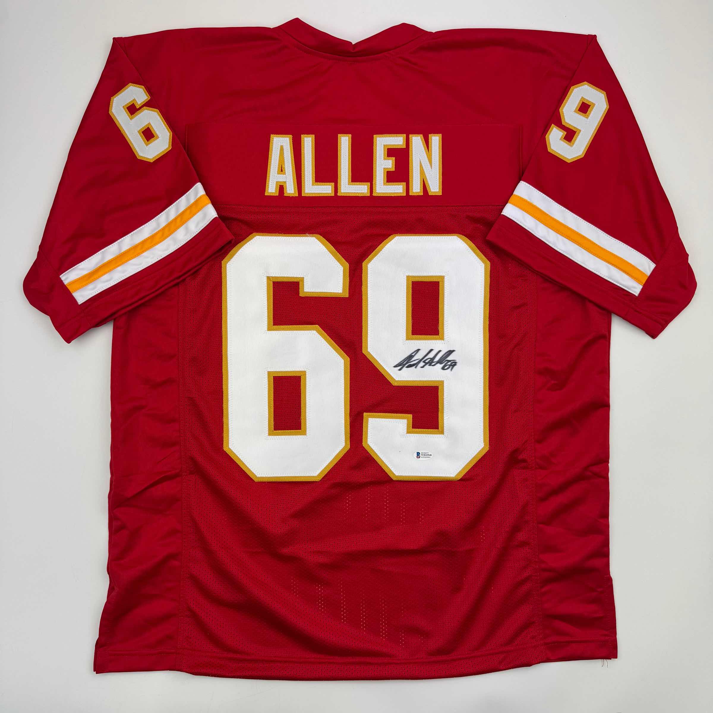 Autographed/Signed Jared Allen Kansas City Red Football Jersey Beckett BAS COA