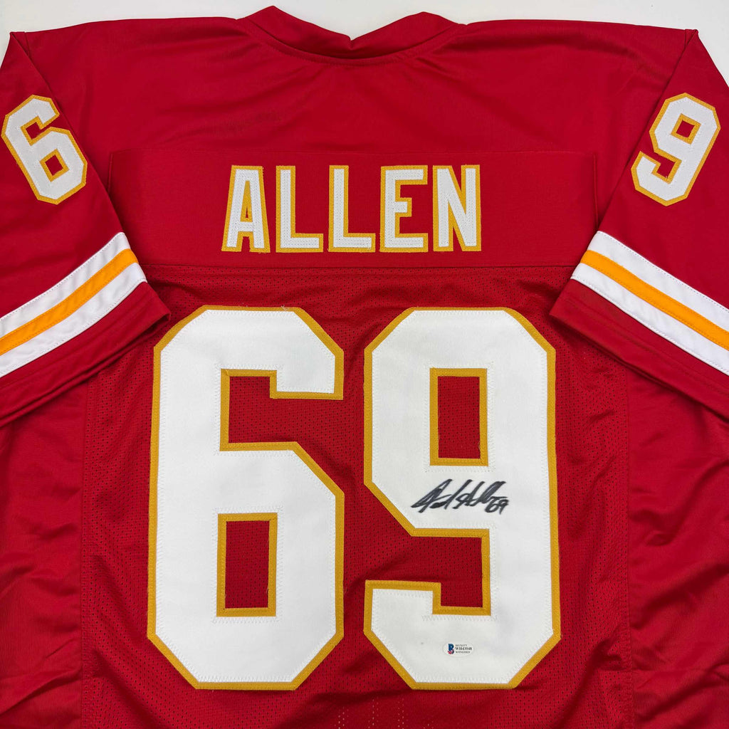 Autographed/Signed Jared Allen Kansas City Red Football Jersey Beckett BAS COA
