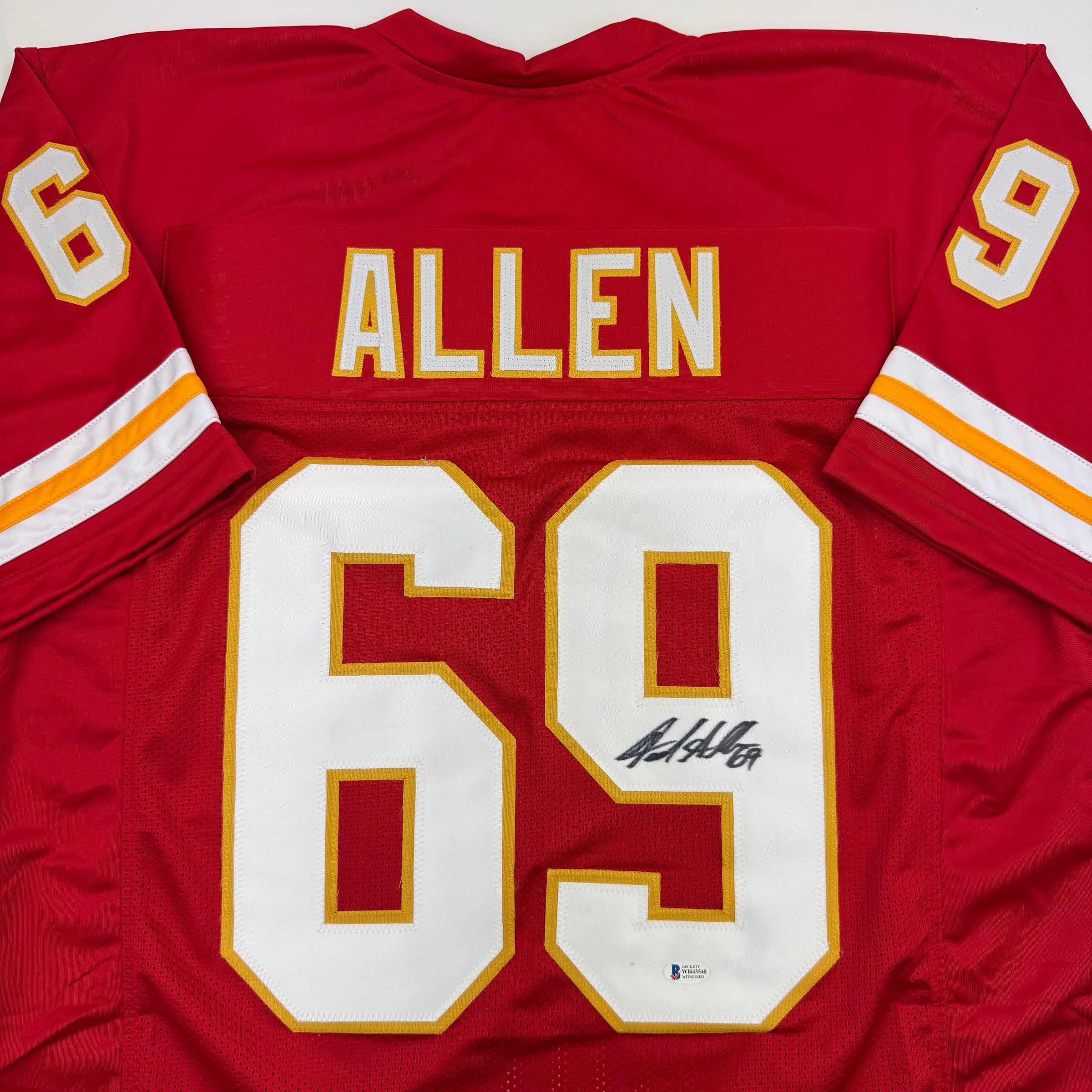Autographed/Signed Jared Allen Kansas City Red Football Jersey Beckett BAS COA