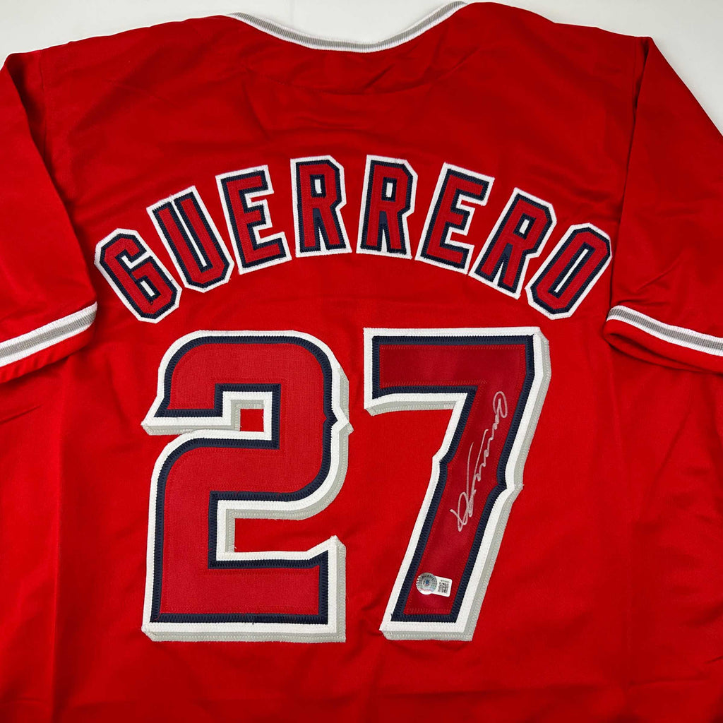 Autographed/Signed Vladimir Vlad Guerrero Los Angeles LA Anaheim Red Baseball Jersey Beckett BAS COA