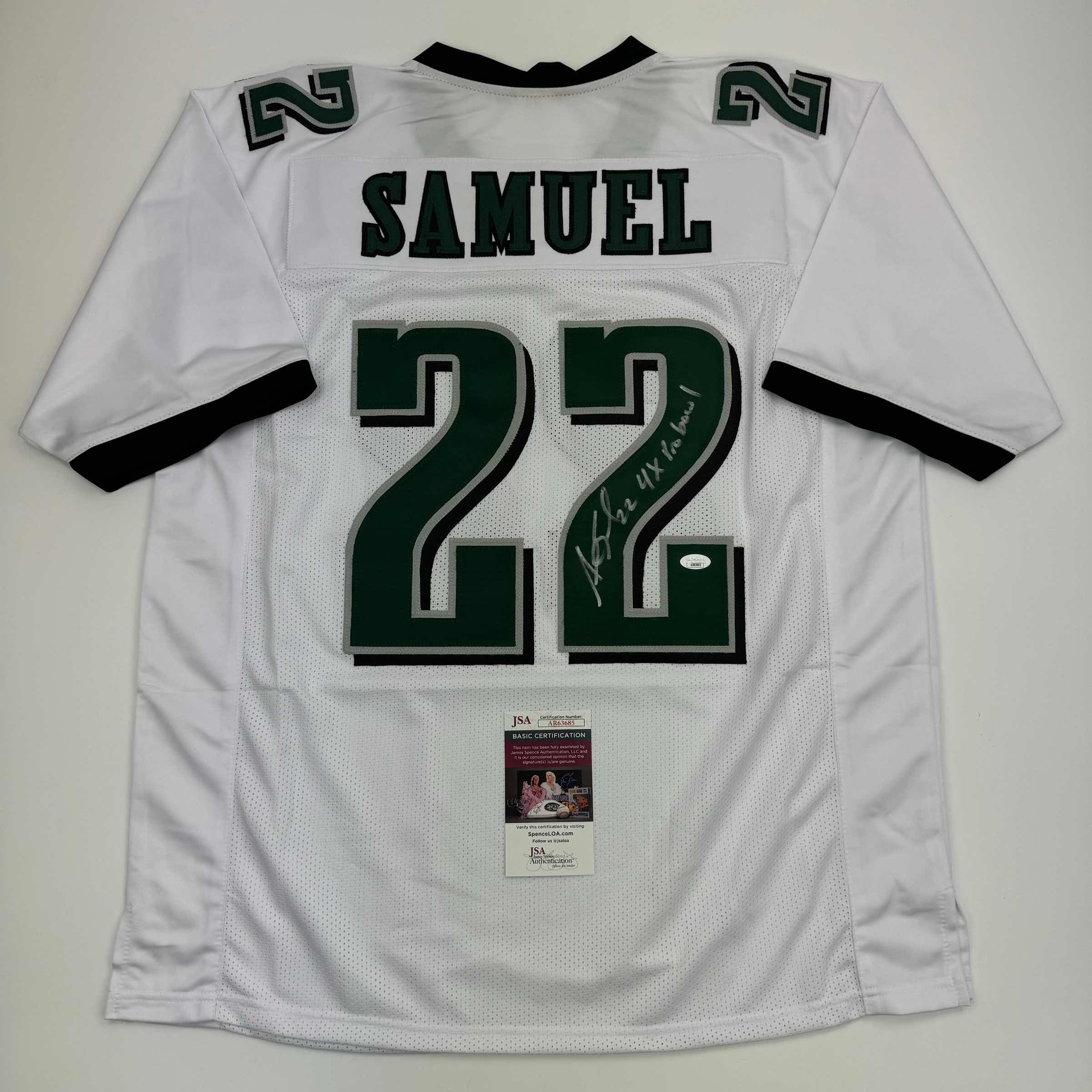 Autographed/Signed Asante Samuel Sr. Philadelphia White Football Jersey JSA COA