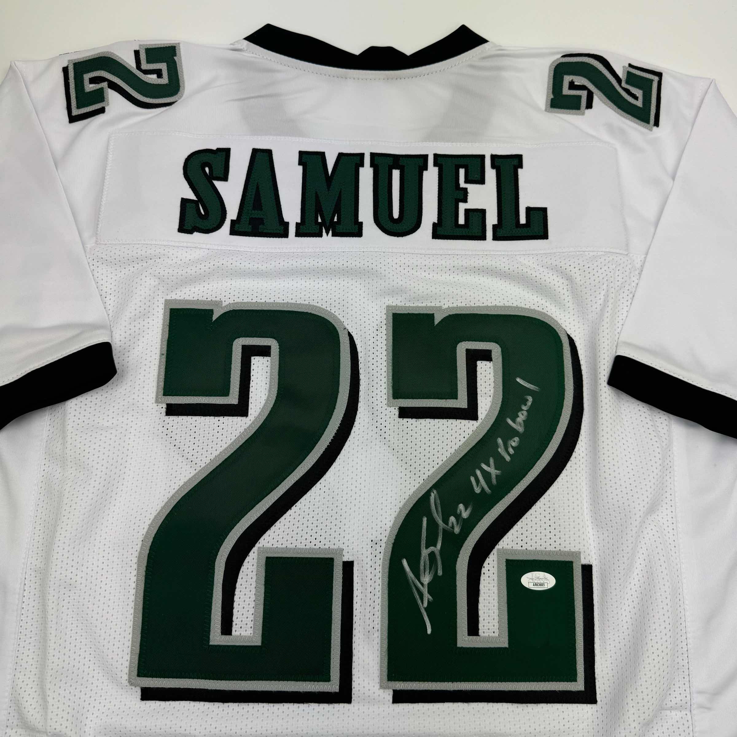 Autographed/Signed Asante Samuel Sr. Philadelphia White Football Jersey JSA COA