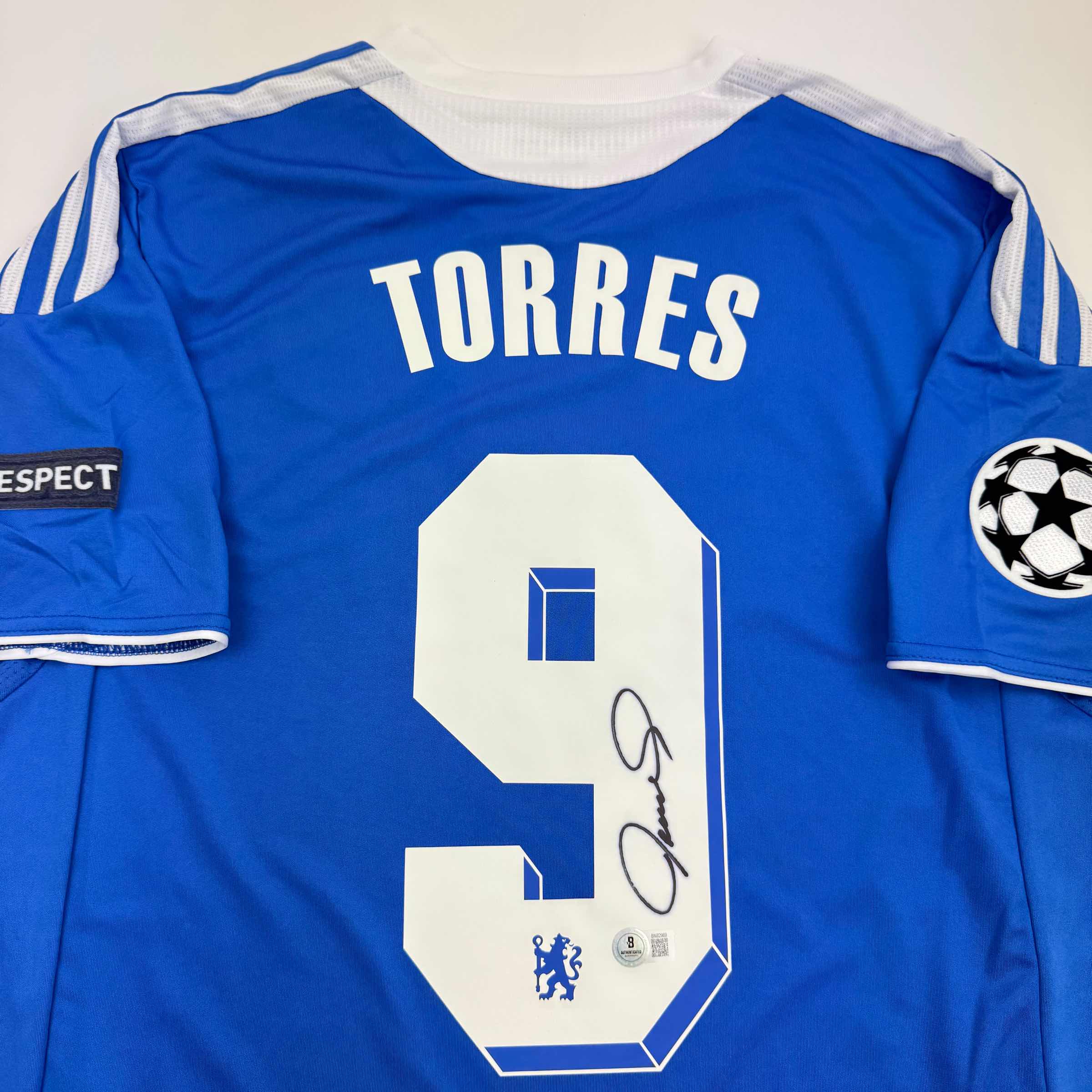 Autographed/Signed Fernando Torres Chelsea FC Blue Soccer Futbol Jersey Beckett BAS COA