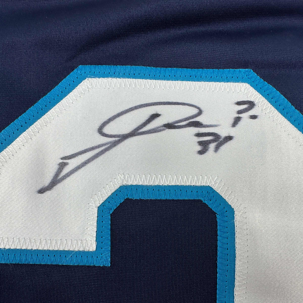 Autographed/Signed Philipp Grubauer Seattle Blue Hockey Jersey JSA COA
