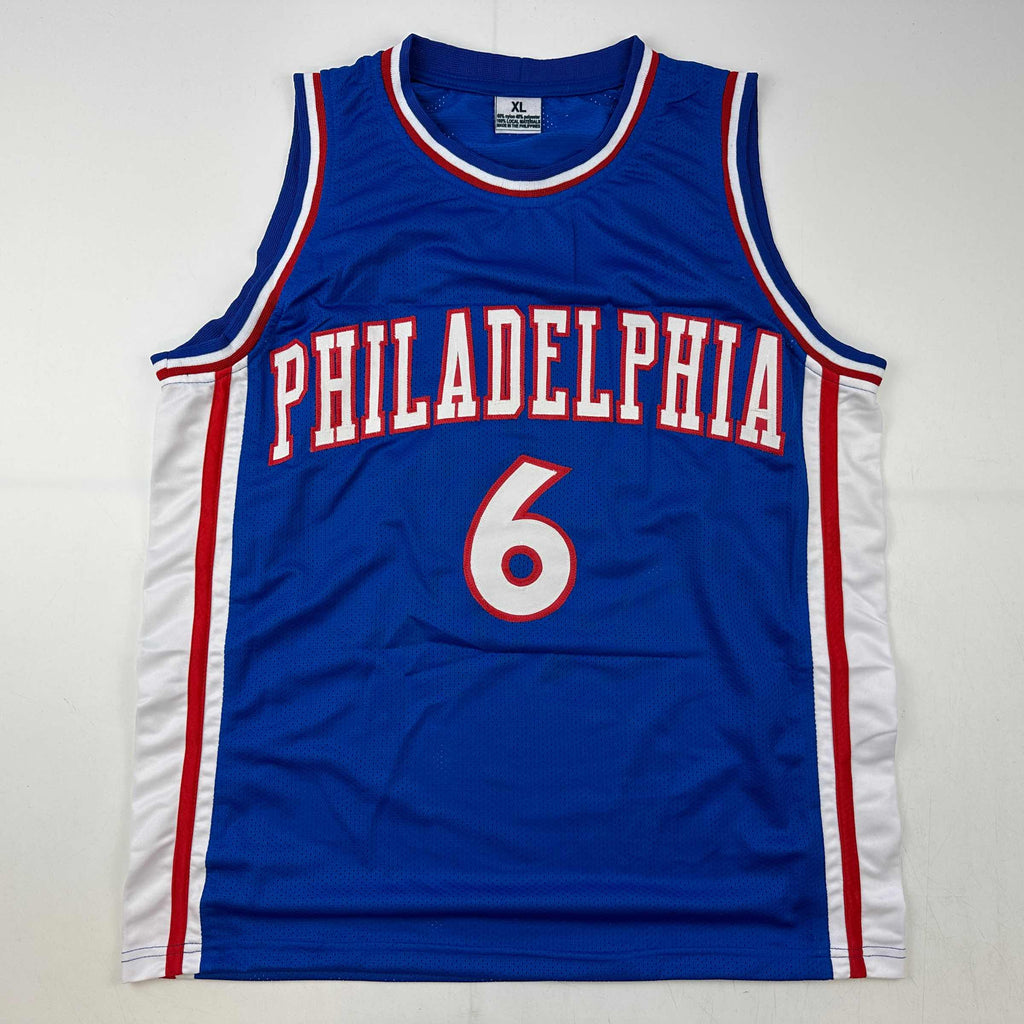 Autographed/Signed Julius Erving Dr. J Philadelphia Blue Basketball Jersey JSA COA