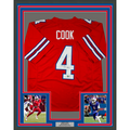 Framed Autographed/Signed James Cook 35x39 Buffalo Red Football Jersey Beckett BAS COA
