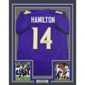Framed Autographed/Signed Kyle Hamilton 35x39 Baltimore Purple Football Jersey Beckett BAS COA