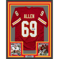 Framed Autographed/Signed Jared Allen 35x39 Kansas City Red Football Jersey Beckett BAS COA