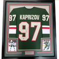 Framed Autographed/Signed Kirill Kaprizov 35x39 Minnesota Green Hockey Jersey Beckett BAS COA
