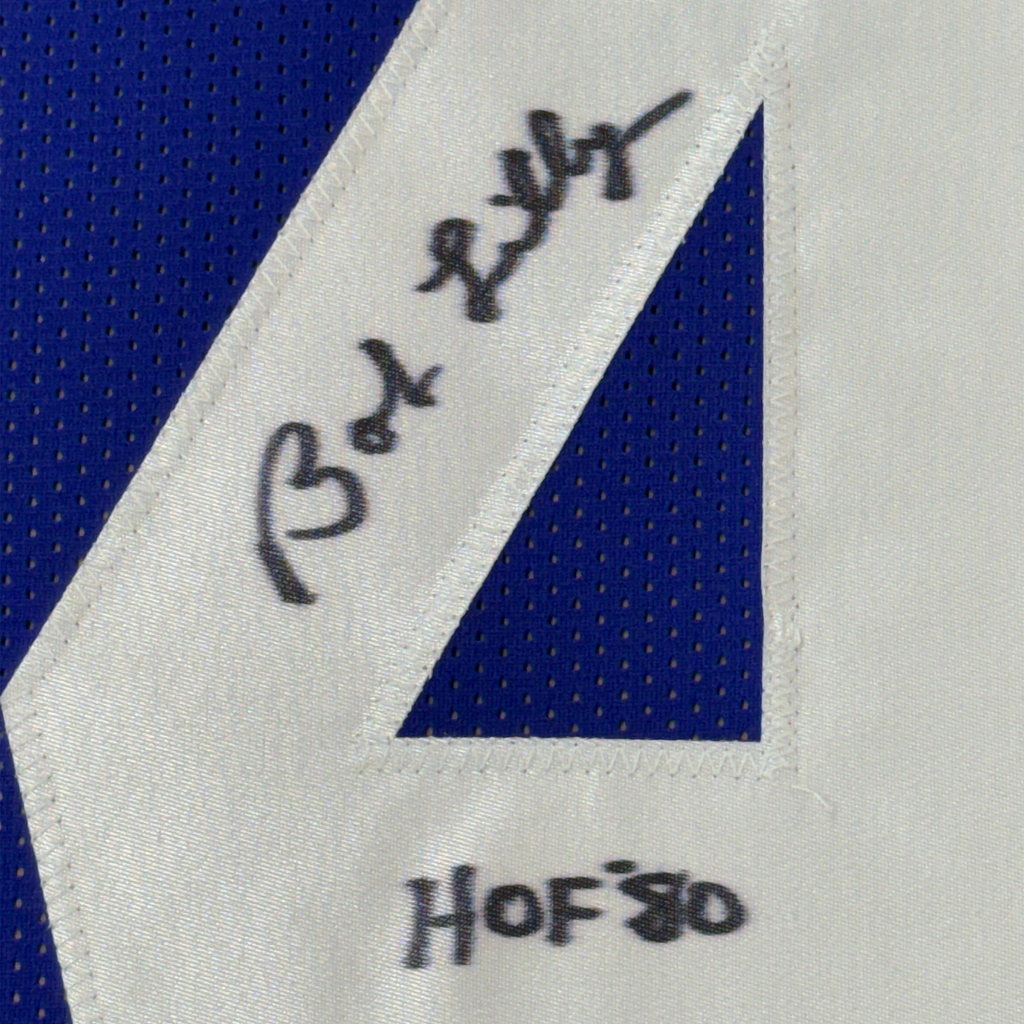 Framed Autographed/Signed Bob Lilly HOF 80 35x39 Dallas Retro Blue Football Jersey JSA COA