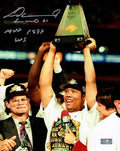 Livan Hernandez Autographed Florida Marlins (World Series Trophy) 8x10 Photo w/ "MVP 1997 WS"