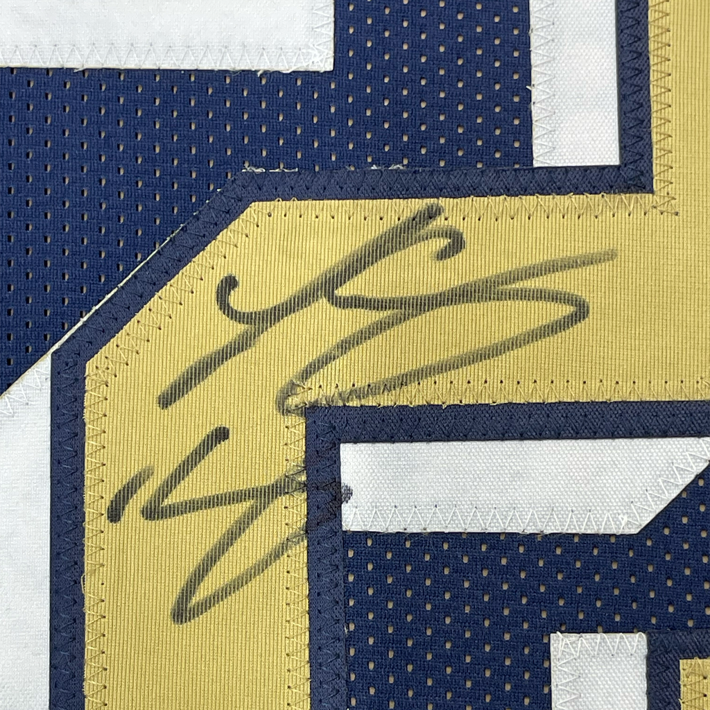 Framed Autographed/Signed LeSean McCoy 35x39 Pittsburgh Blue College Football Jersey JSA COA