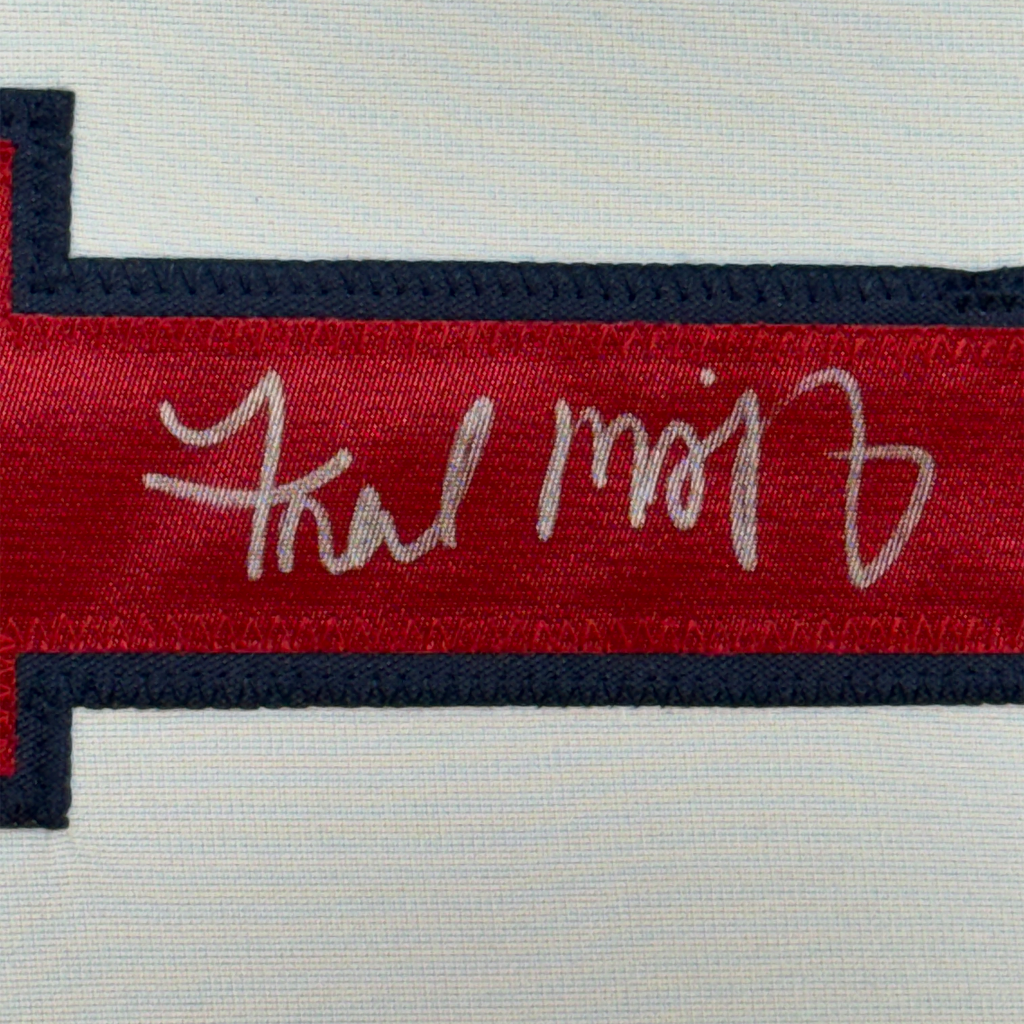 Framed Autographed/Signed Fred McGriff 35x39 Atlanta White Baseball Jersey JSA COA