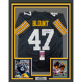 Framed Autographed/Signed Mel Blount 35x39 Pittsburgh Black Football Jersey JSA COA