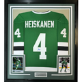 Framed Autographed/Signed Miro Heiskanen 35x39 Dallas Green Retro Hockey Jersey JSA COA