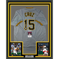 Framed Autographed/Signed Oneil Cruz 35x39 Pittsburgh Grey Baseball Jersey JSA COA