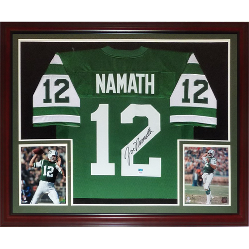 Joe Namath Autographed New York Jets (Green #12) Deluxe Framed Jersey - PSA
