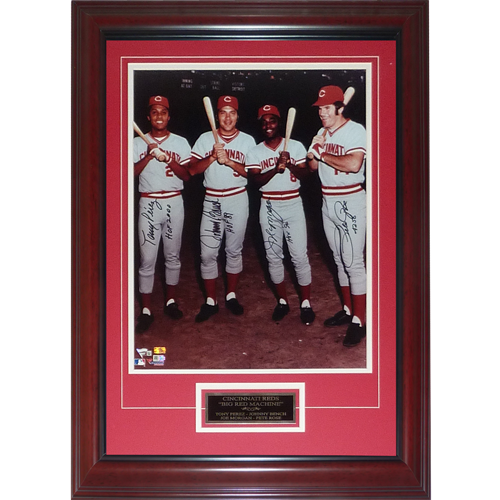 Cincinnati Reds Big Red Machine (Tony Perez, Johnny Bench, Joe Morgan, Pete Rose Autographed) Deluxe Framed 16x20 Photo - MLB