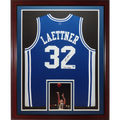 Christian Laettner Autographed Duke Blue Devils (Blue #32) Deluxe Framed Jersey w/ "91 &amp; 92 NCAA Champs"