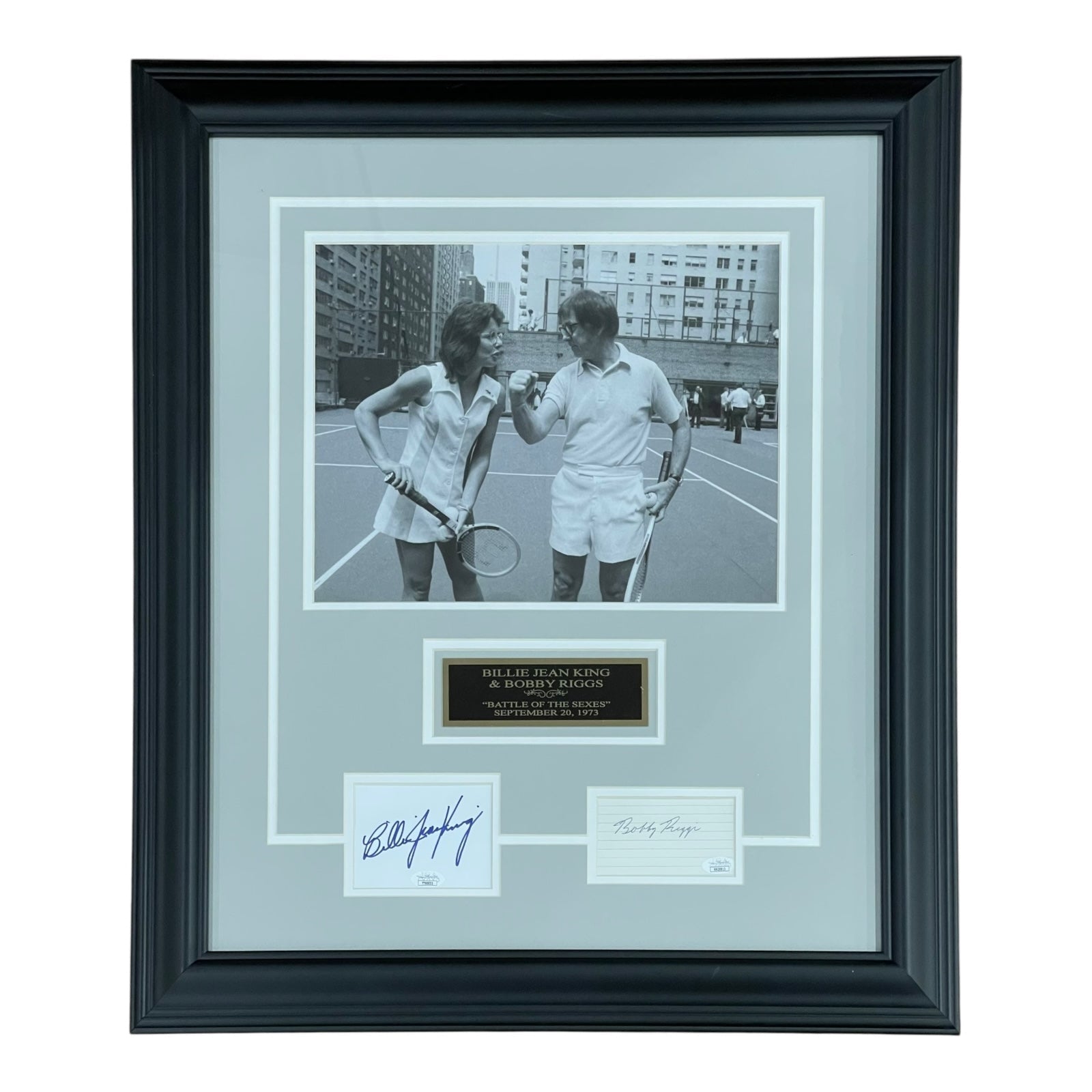 Billie Jean King And Bobby Riggs Dual Autographed "Battle of the Sexes" Deluxe Framed Piece with 16x20 Photo - JSA