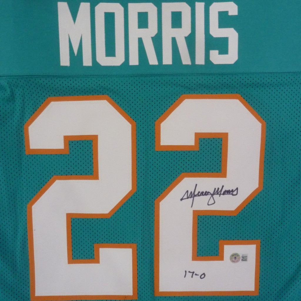 Mercury Morris Autographed Miami Dolphins (Teal #22) Custom Jersey - Beckett