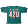 Ricky Williams Autographed Miami (Teal #420) Custom Jersey w/ "Puff, Puff, Run ", "Smoke Weed Everyday" - JSA